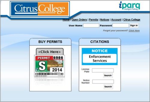 intoductory screen on iparq with the button that reads "order parking permits here"