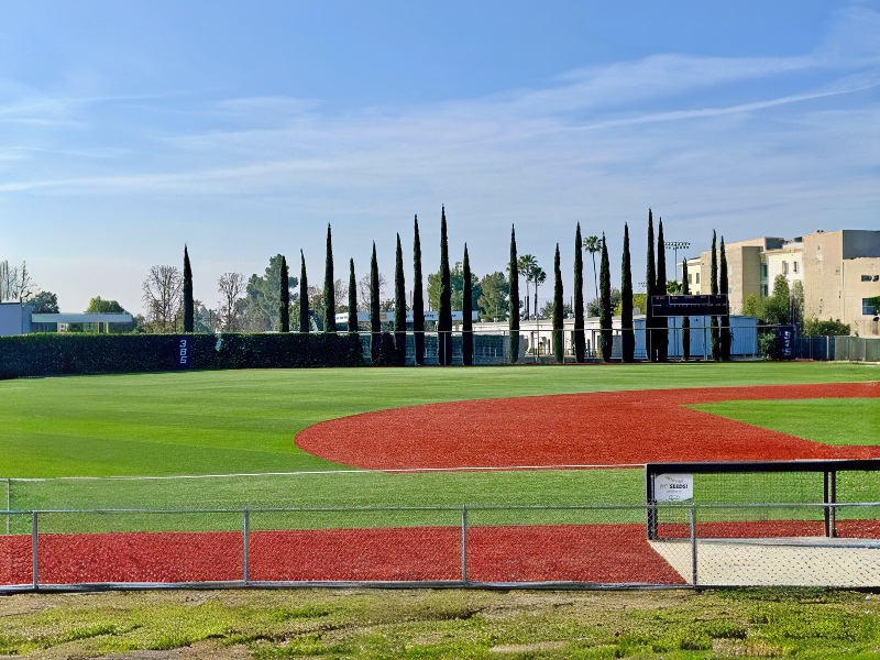 a view from an game attendee perspective of the ball diamond looking south