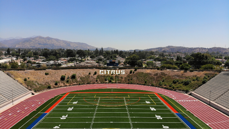 aerial shot of the Citrus College Stadium, facing east