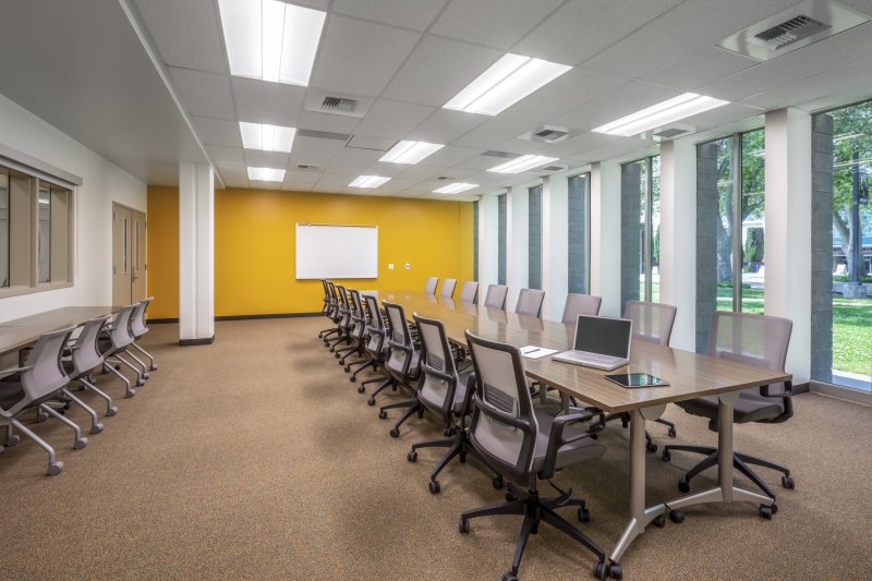 view of the adjacent Campus Center meeting room which overlooks the outdoor Campus Center Mall