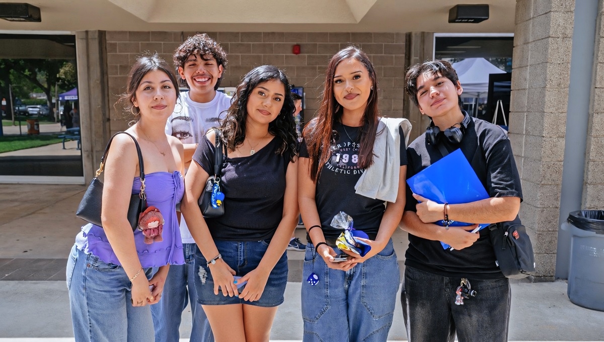 five citrus college students standing together outside the campus center during a campuswide event