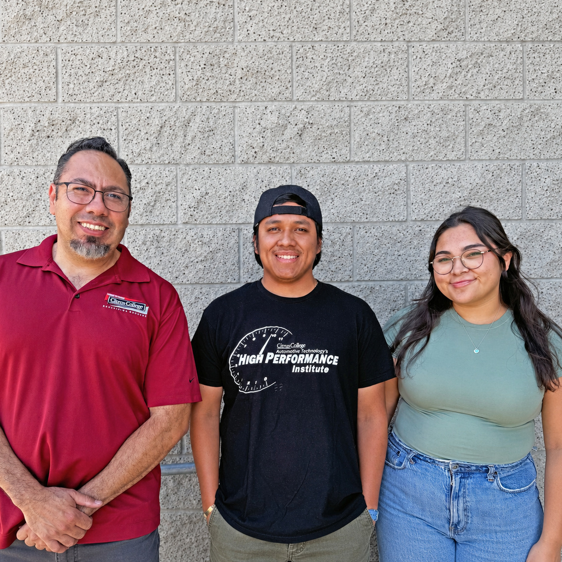 Instructor Mariano Rubio (left), students Joshua Tobar Lam (center) and Aimee Ortiz-Ramirez (right)