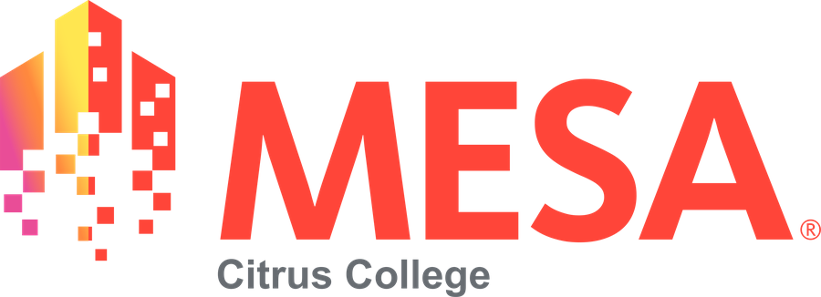 mesa citrus college logo featuring colorful geometric buildings and squares beside large red-orange mesa lettering, with citrus college below